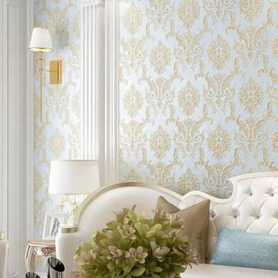 Papier peint auto-adhésif non tissé avec motif floral damassé en relief 3D, design amovible et adhésif pour le salon, la chambre à coucher et le bureau