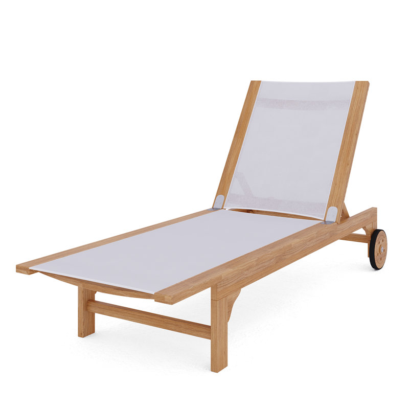 Elie Teak Outdoor Reclining Sun Lounger with Rear Wheels, White