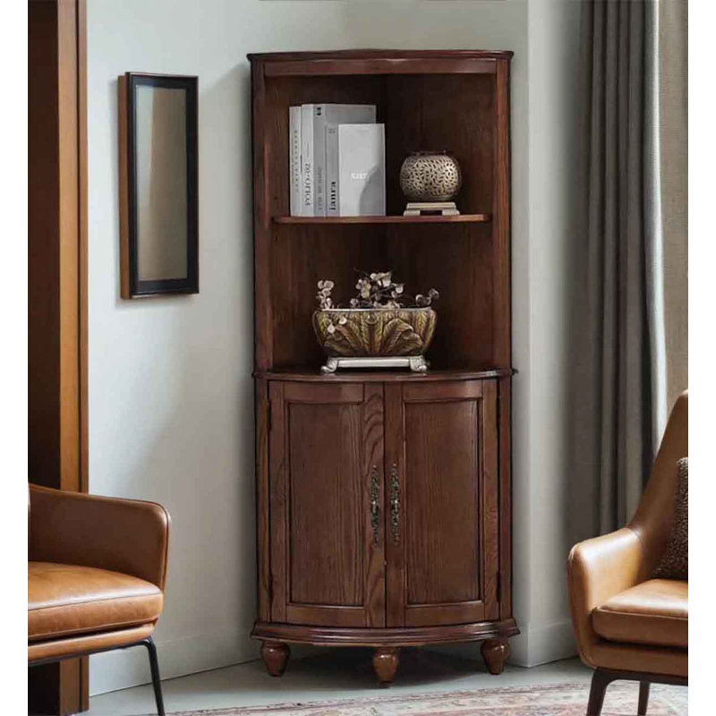 Armoire d'angle en bois d'hévéa avec portes doubles, Noyer