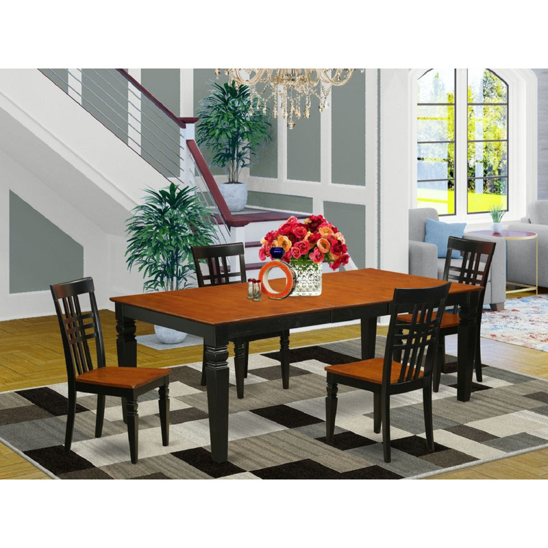 5 Piece Dining Room Furniture Set Includes a Rectangle Wooden Table with Butterfly Leaf and 4 Kitchen Dining Chairs, Black & Cherry