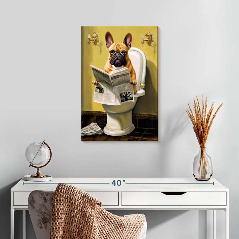 Bouledogue sur une toilette, H 24 po x l 16 po
