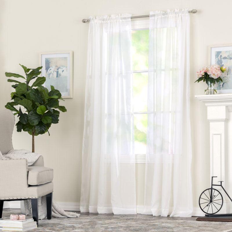 Messancy 100% Polyester Sheer Crushed Voile Solid Color Curtain Panel with Rod Pocket Top, White, 59" W x 95" L