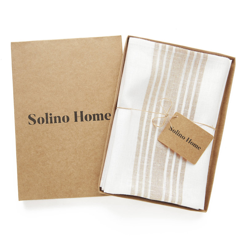 Natural and White Linen Farmhouse Dinner Napkins Set of 4