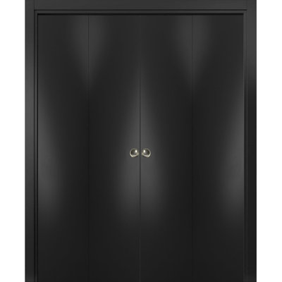 Sliding Closet Double Bi-Fold Doors | Planum 0010 Silk | Sturdy Tracks Moldings Trims Hardware Set | Wood Solid Bedroom Wardrobe Doors