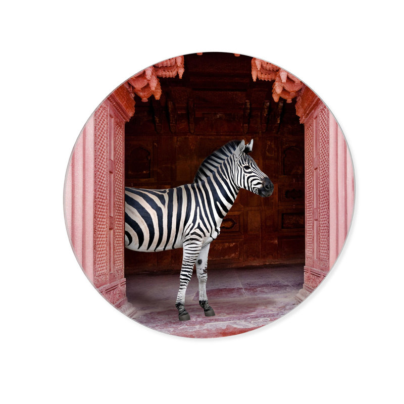 Zebras Apartment is Coral Pink Round Acrylic Art by Oliver Gal, 30" H x 30" W