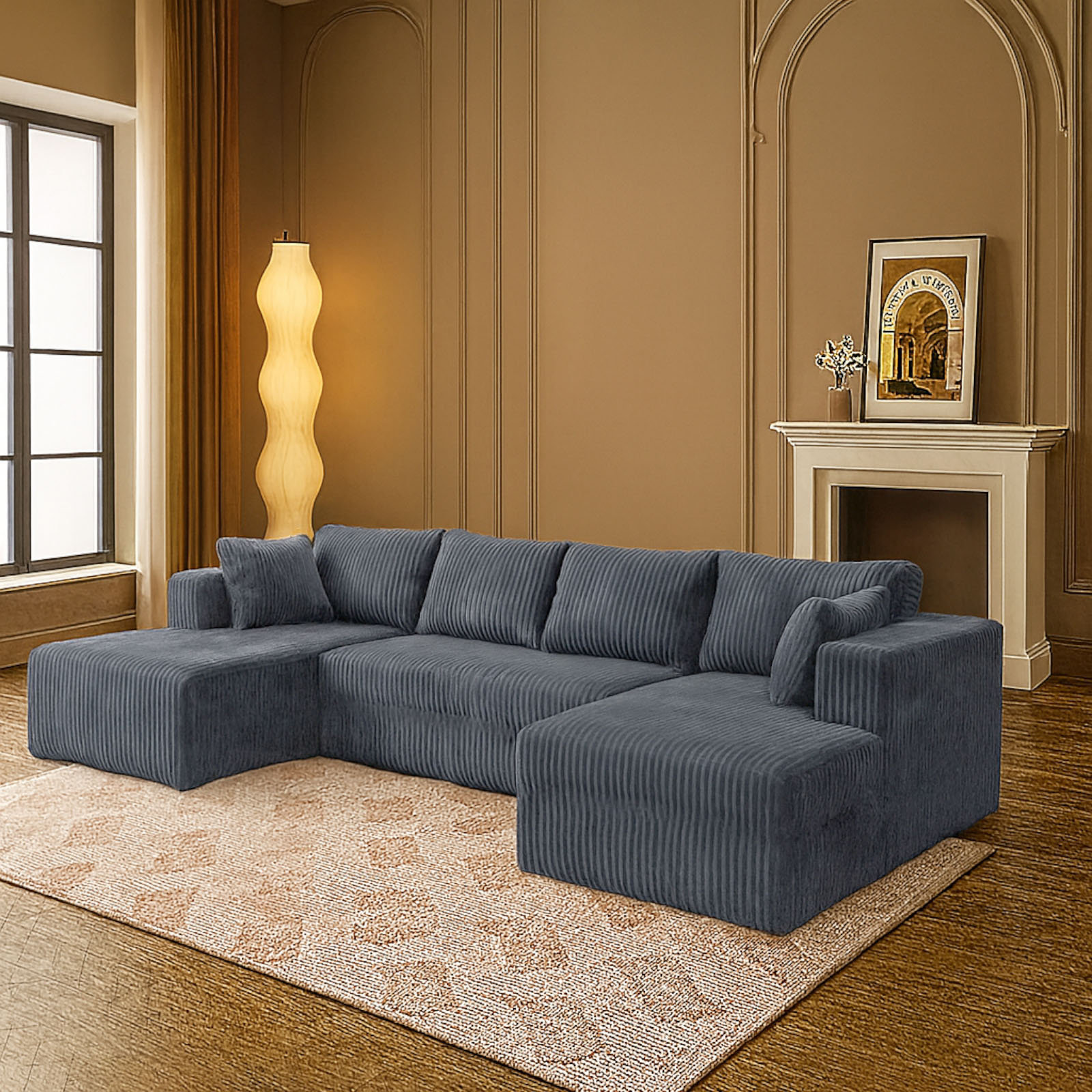 Mercer41 Memory Foam Boneless Sofa in a Box, Modular Sectional Sofa Cloud Couch, U Shaped Corduroy Compression Sofa with Chaise, Fluffy Comfy Sectional for Living Room, No Assembly Required & Reviews | Wayfair
