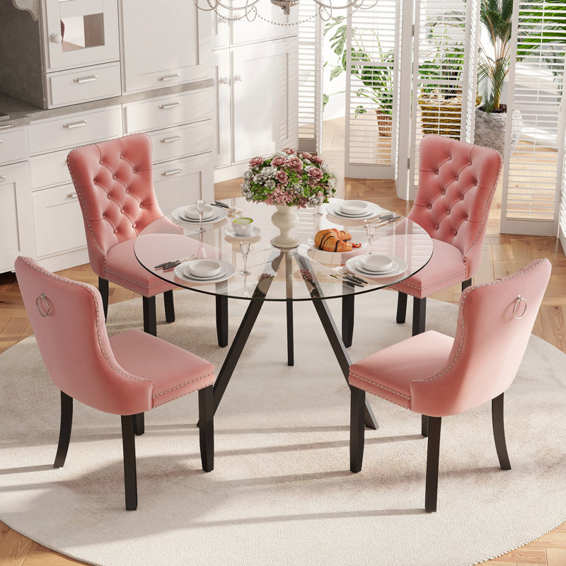 Ensemble de salle à manger à piédestal 5 pièces, H 30 po x l 39 po x P 39 po, Rose