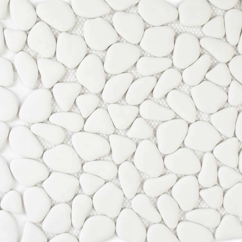 Huron Glass Pebbles Mosaic Tile, White