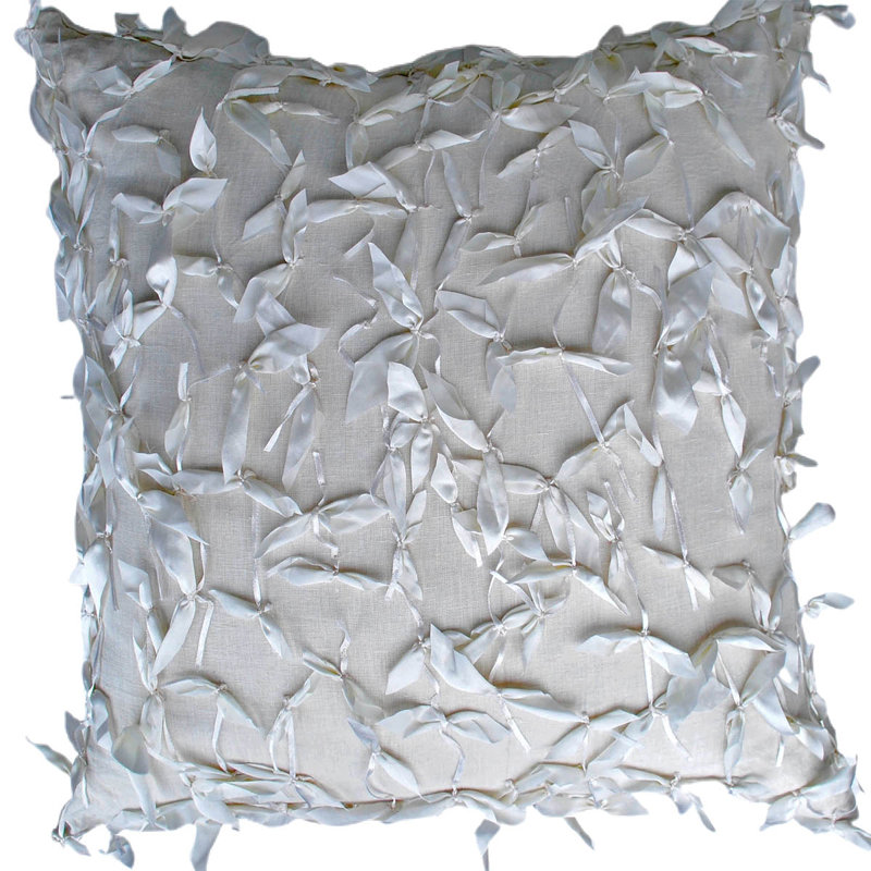 Lino Ribbon Square Pillow, Ivory