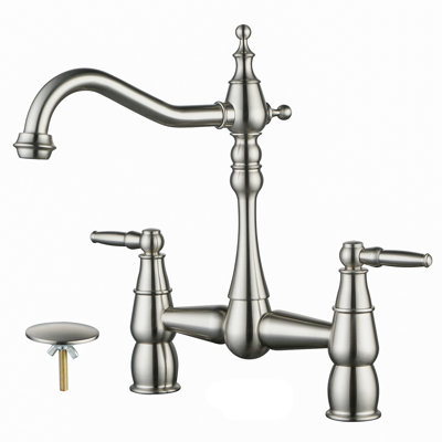 Bridge Centerset Kitchen Faucet for Sink, 2 Hole Brass Kitchen Sink Faucet
