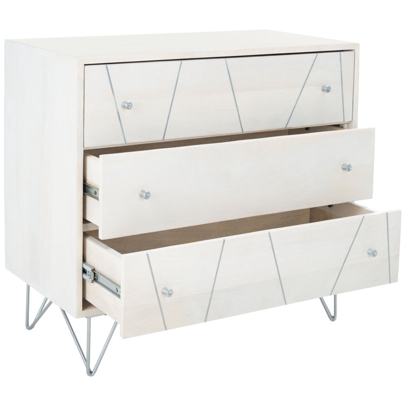 Commode 3 tiroirs Resch, Silver/White Wash