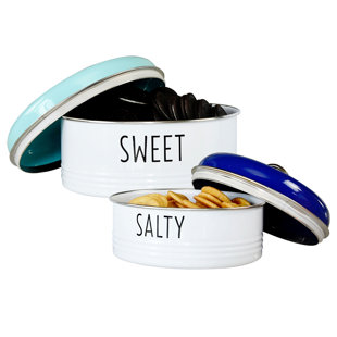Outshine Farmhouse Round Tin Snack Containers with Lids (Set of 2)