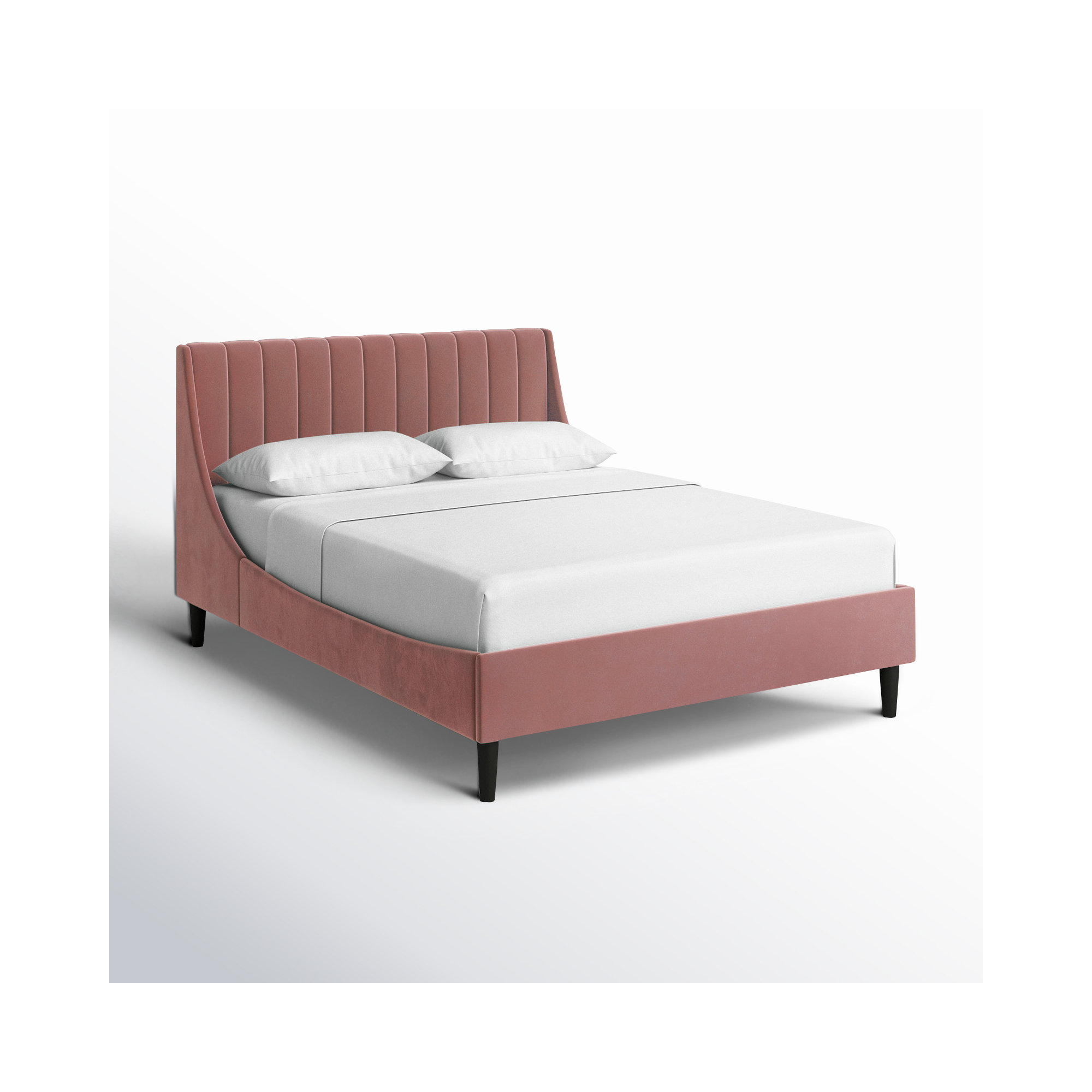 Helaina Upholstered Wingback Bed, Ash Rose Velvet, Queen