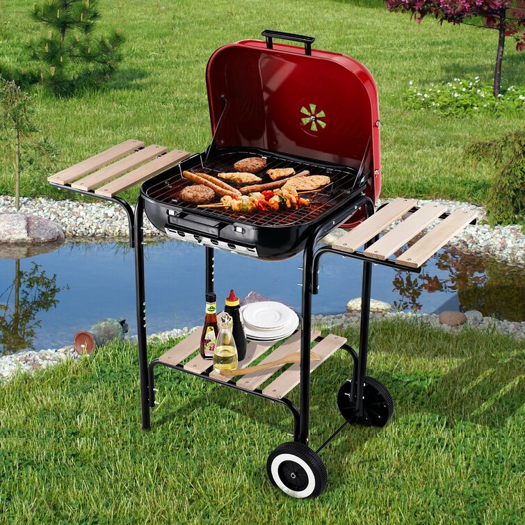 Outsunny Freestanding Charcoal BBQ Grill Portable Cooking Smoker