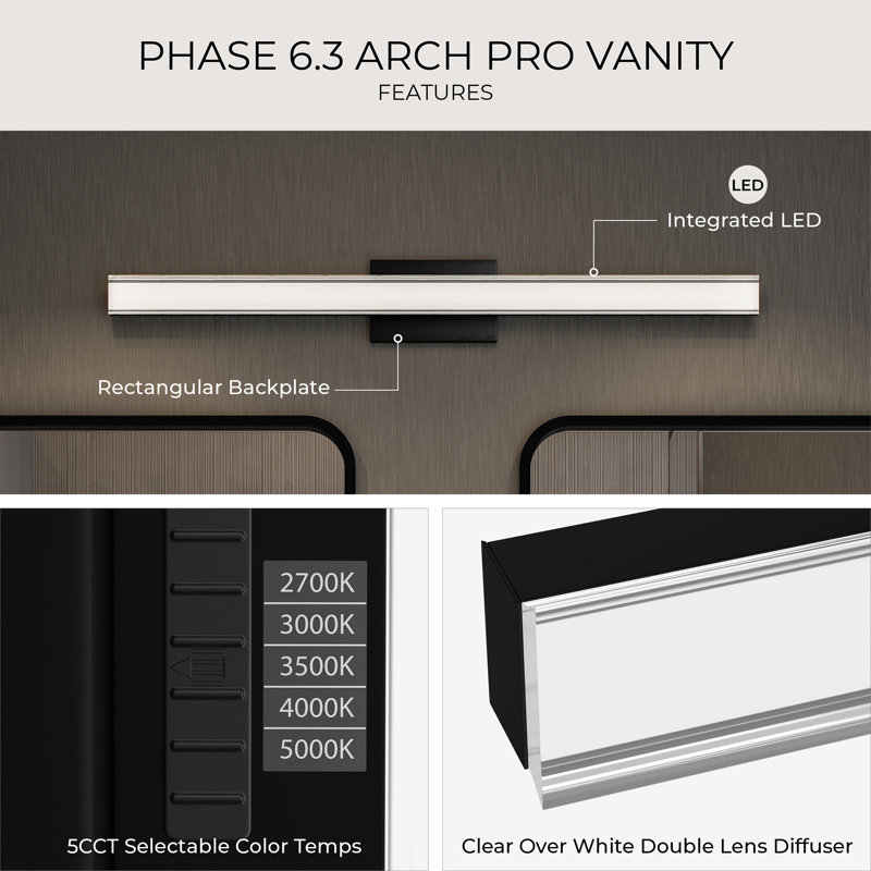 Phase 6.3 Collection 24" 5CCT Integrated LED Black Linear Vanity Light, Black, 24"