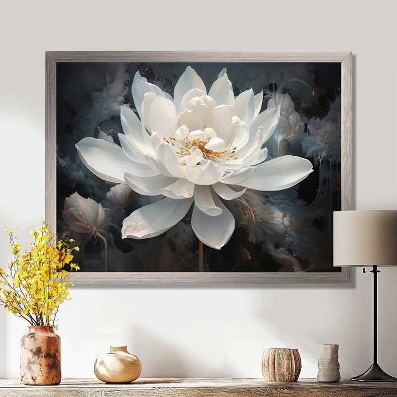 Serenity Blossum Lotus - art mural Lotus, Cadre photo unique, H 24 po x l 32 po, Argent argent