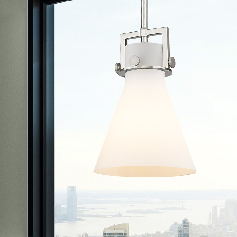 Luminaire suspendu avec tige 30 po Coterie, Blanc mat, Nickel satiné, H 11,38 po x l 8 po x P 8 po