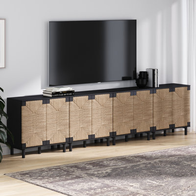 Debets Solid Wood Accent Cabinet Set with Seagrass Doors