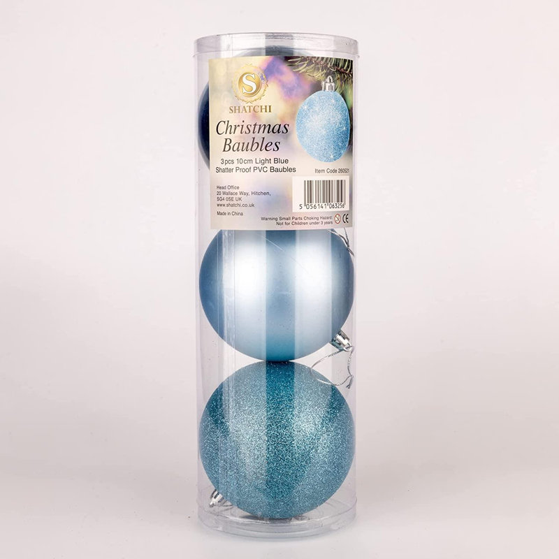 Polyvinyl Chloride (PVC) Ball Ornament, 10cm H x 10cm W x 10cm D, Light Blue