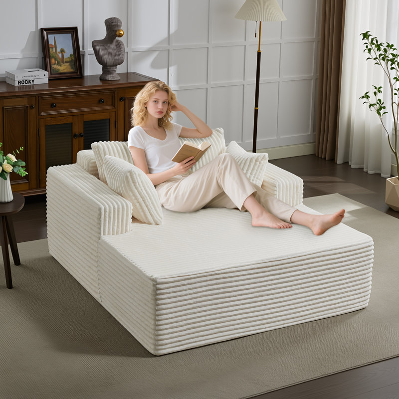 Causeuse intérieure en velours côtelé de 61 po surdimensionnée avec coussins, accoudoirs, canapé-lit de 61 po, aucune causeuse à assembler requise pour le salon, la chambre à coucher et le bureau