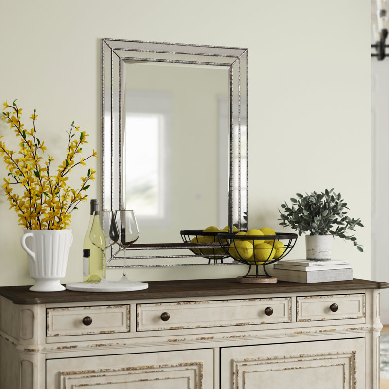 Almyra Glass Rectangle Mirror, Metallic Silver