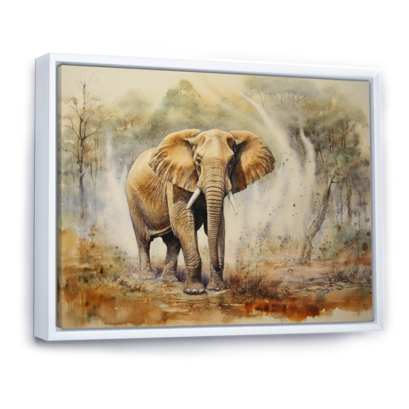 Sacré éléphant bouddhisme sur toile, Cadre flottant blanc, H 16 po x l 32 po x P 1 po