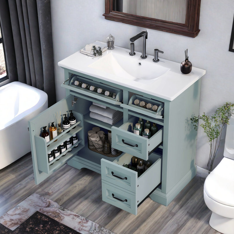 Meuble-lavabo 36 po avec comptoir en céramique, Gris
