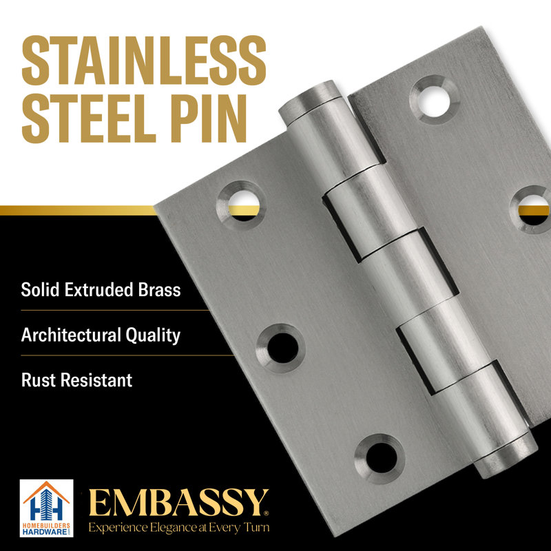 Charnière de porte simple 3 po H x 3 po, Nickel satiné