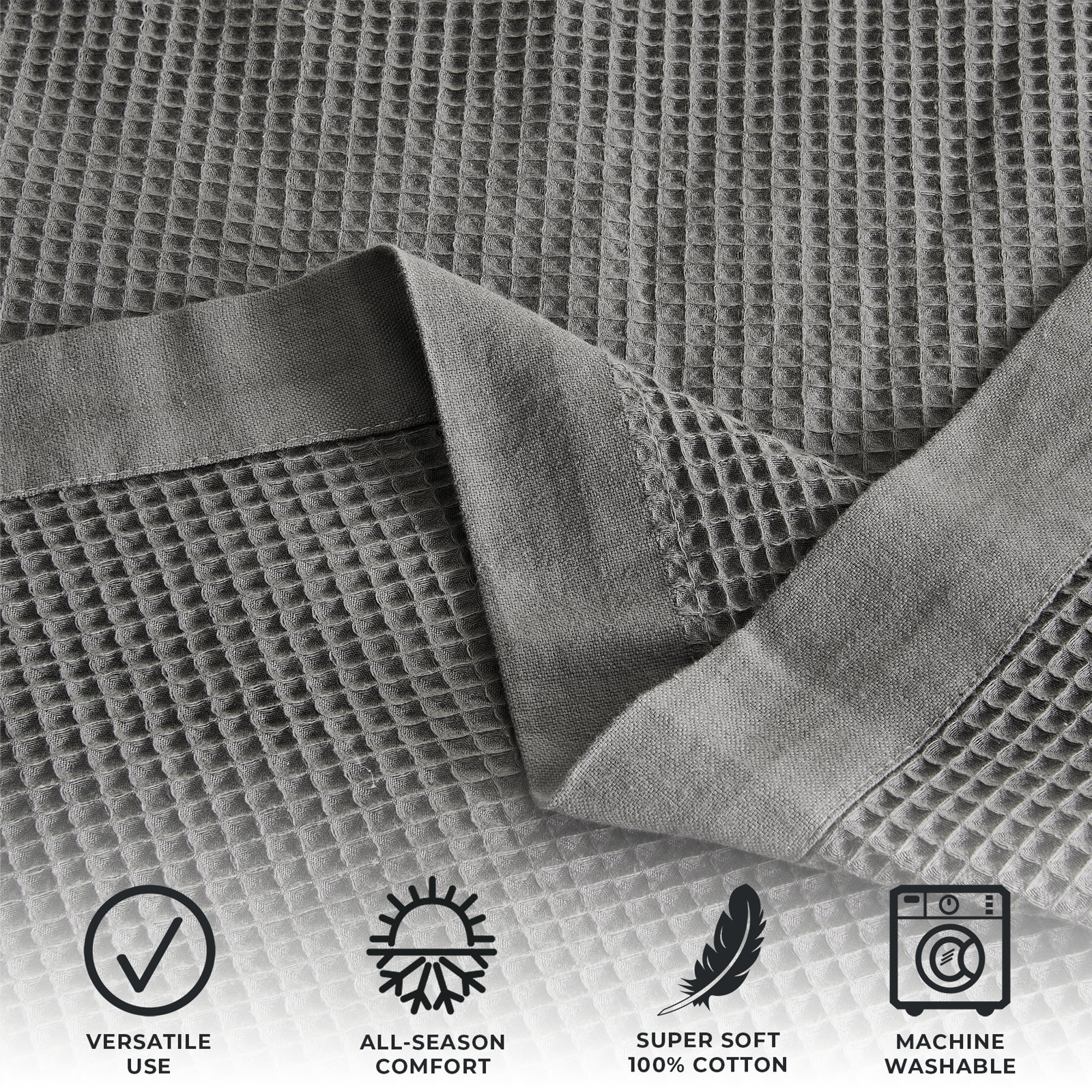 Cotton Waffle Weave Throw Blanket, King, Light Gray