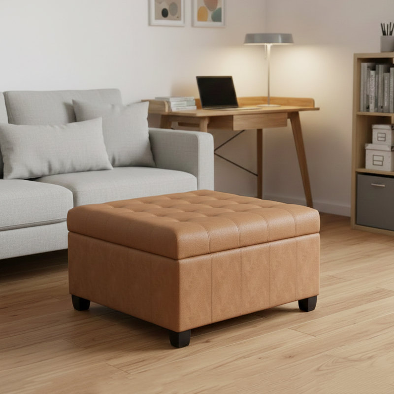 Quilted Cushion Multi-Function Storage Stool, Light Brown