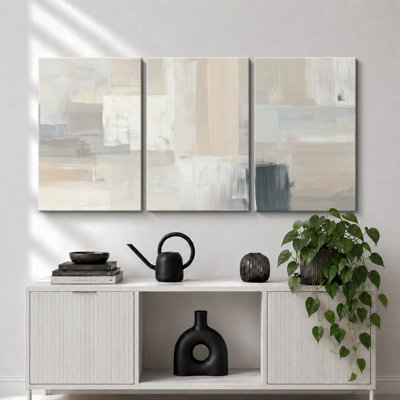 «Neutral Minimalist Abstract Beige Gray», œuvre d'art moderne, textures géométriques contemporaines, impression sur toile encadrée, 3 pièces