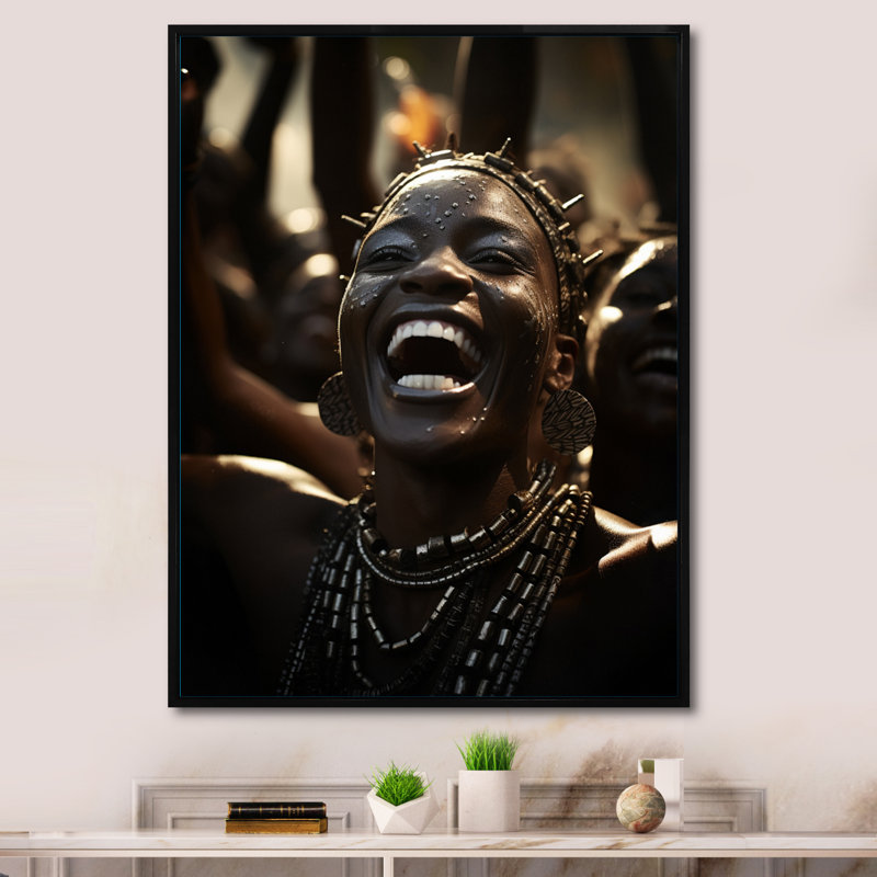 «Livinia African Tribal Dance I», reproduction d'art sur toile, H 20 po x l 12 po x P 1 po, Cadre noir