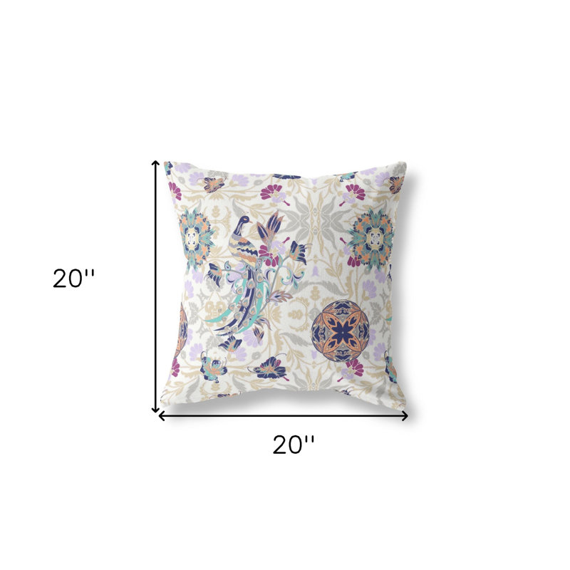 Coussin 20 po x 20 po, Blanc / floral mauve