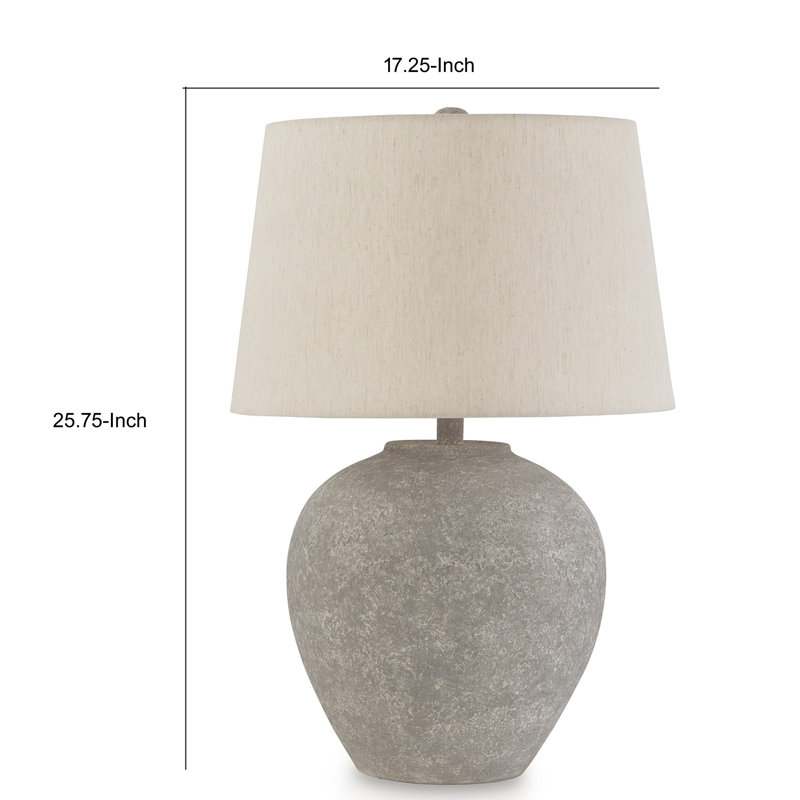 Waer 26 Inch Table Lamp, Classic Gray Pot Style Base, White Drum Shade