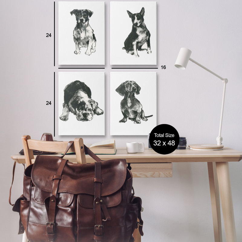  «Traditional Dog Sketches», ensemble de 4 toiles murales par Cartissi, H 24 po x l 16 po