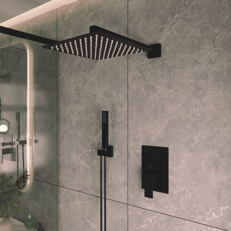 Black Luxury Single-Handle Double-Head 10-Inch Wall-Mounted Square Shower Head With Handheld Showerhead, Black