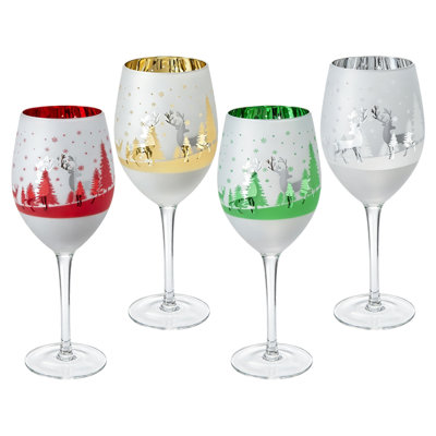 4-Piece 14-Oz Christmas Stemmed Wine Glasses