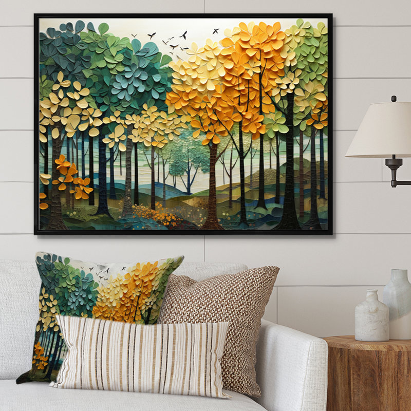 «Orange Green Trees Canopy Patchwork III», reproduction sur toile flottante, Noir, noir, noir, noir