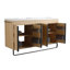 Meuble-lavabo autoportant 60 po en chêne avec lavabo double en résine, portes à fermeture douce, tablettes de rangement ouvertes et quincaillerie en aluminium