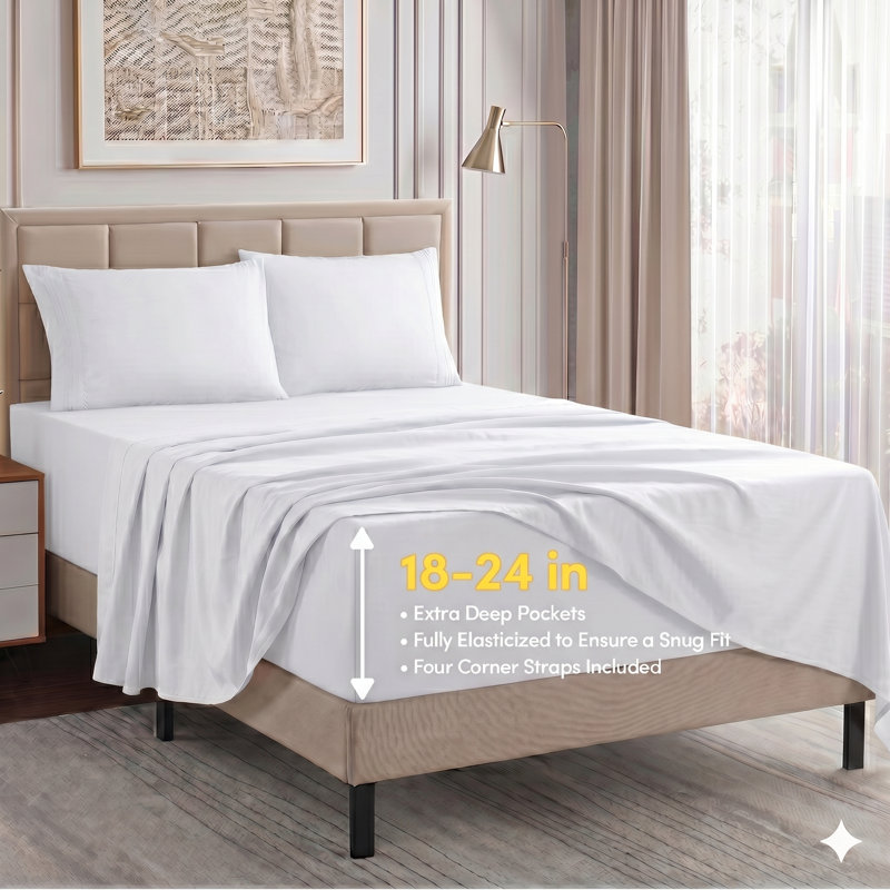 18-24" Extra Deep Pocket Ultra Soft Microfiber Solid Sheet Set, California King, White