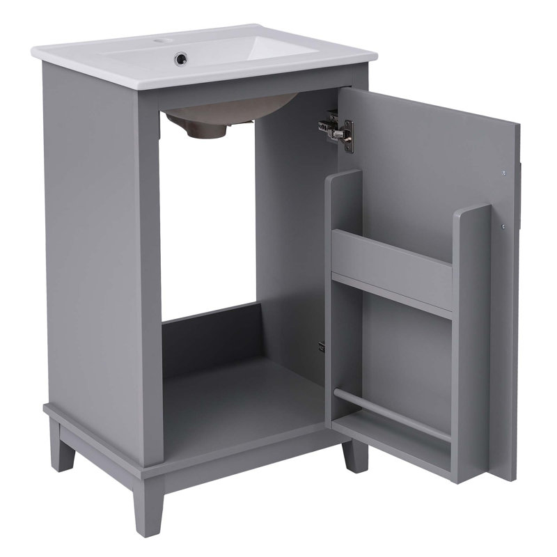 Petit meuble-lavabo moderne avec lavabo, rangement spacieux et 1 porte à fermeture en douceur, Gris