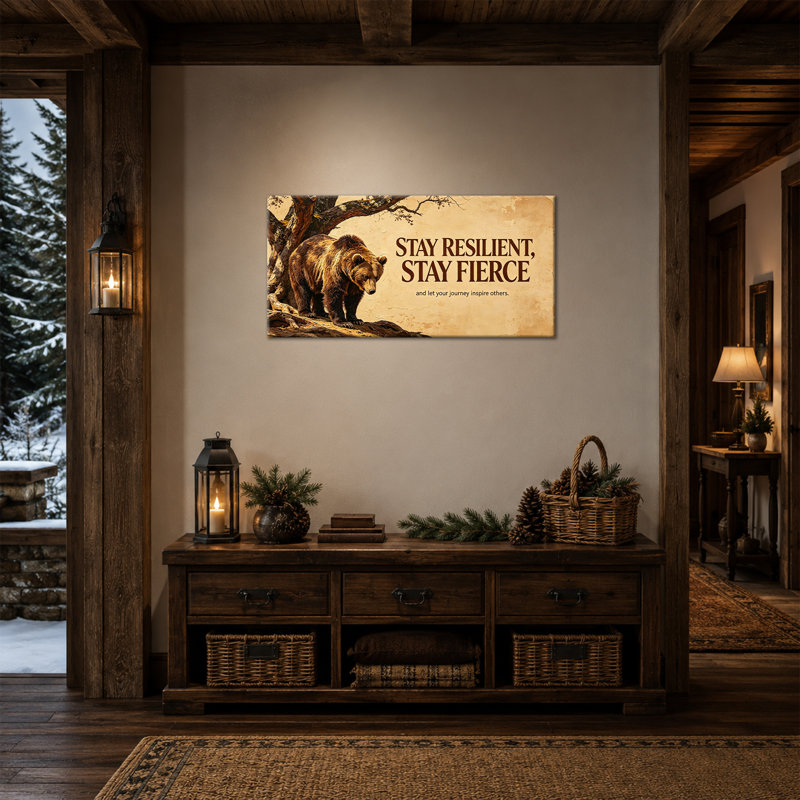  Ours, art mural sur toile, citations inspirantes et résistantes, forêt d'hiver, décor de chalet rustique, impression d'école de motivation pour dortoir, décoration murale en bois de pin, cadre en bois