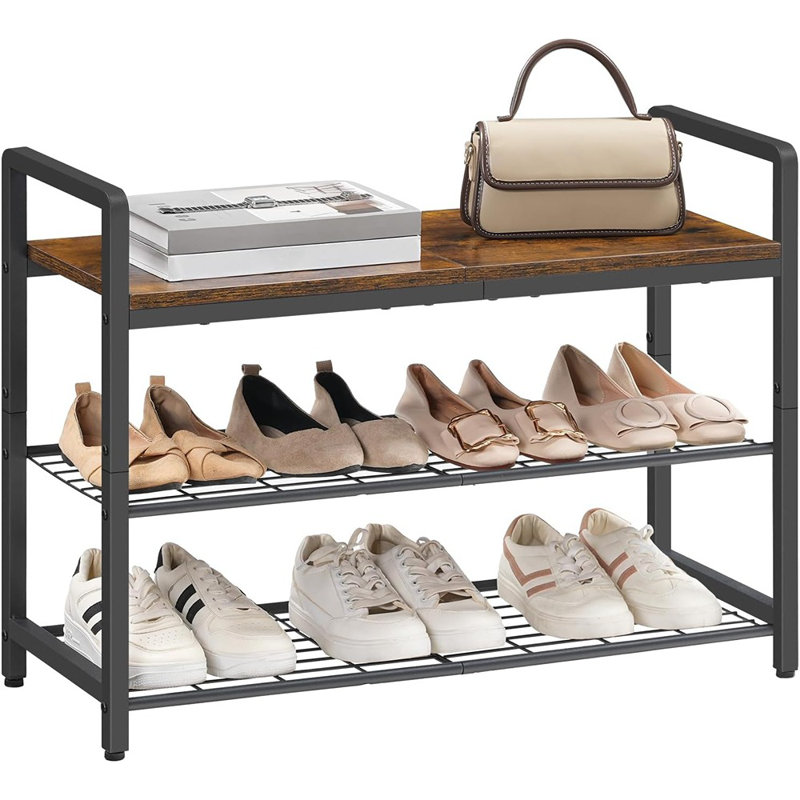 Banc à chaussures, banc à 3 niveaux pour porte d'entrée, banc de rangement pour chaussures de 29,5 po avec poignées en métal, range-chaussures industriel