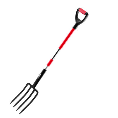 4 Tines Garden Fork Fiberglass Handle 45 in Digging Spading Pitchfork Heavy Duty