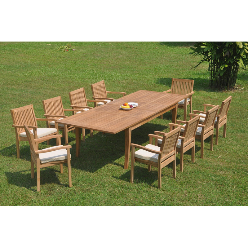 Delvale Outdoor 11 - Piece Teak Dining Set, Set of 10