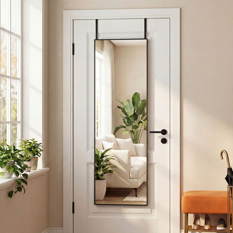 14 "x 47" au-dessus de la porte - miroir suspendu pleine longueur, miroir mural encadré en alliage d'aluminium, Noir