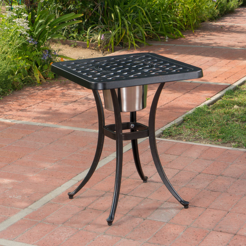 Table bistro en cuivre noir coulé avec rangement pour boissons glacées, seau à glace antirouille de 21 po x 25 po, 20,46 po 25,19 po