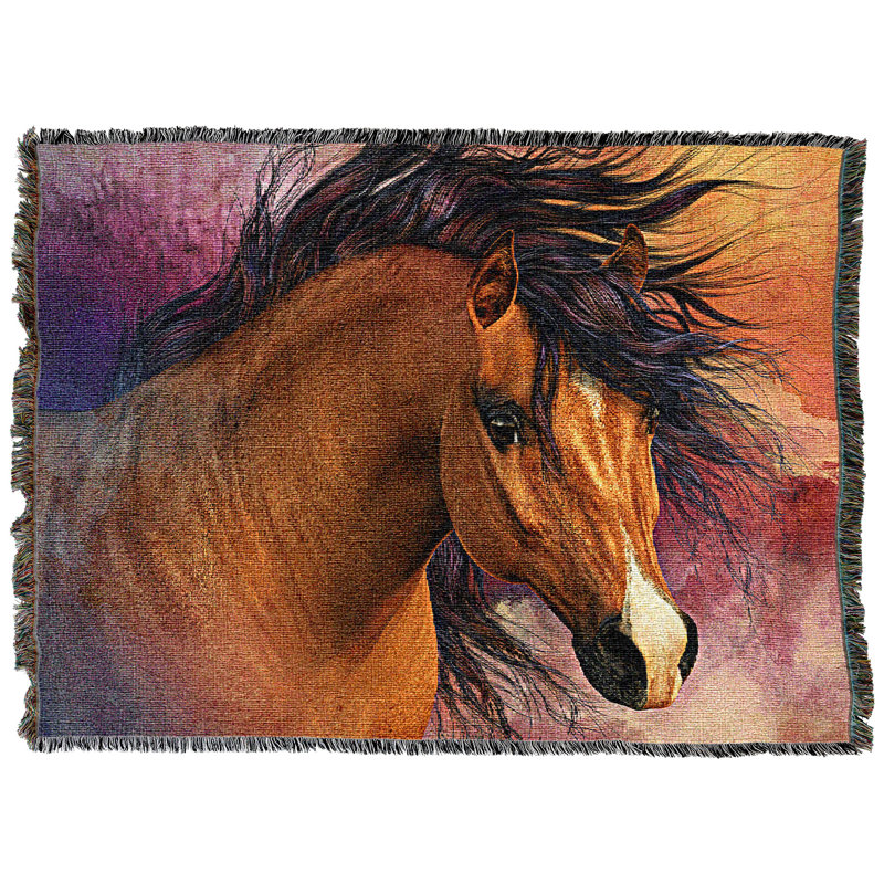 Pure Country Weavers Flash II Blanket by Laurie Prindle - Horse Lover Gift Tapestry Throw Woven from Cotton - Made in the USA (72x54)