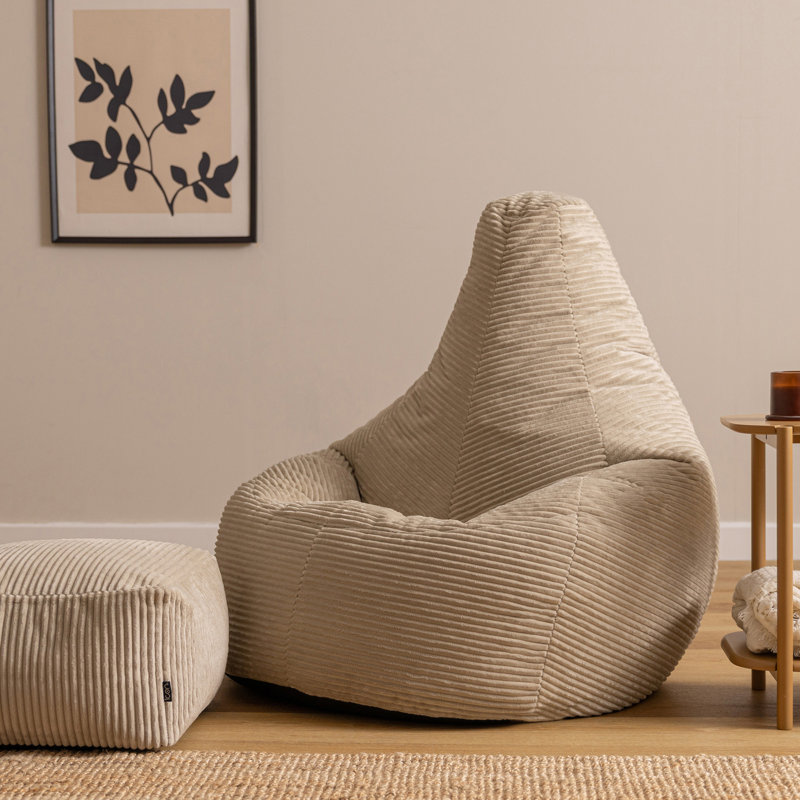 Dalton Corduroy XL Recliner Bean Bag and Footstool, Beige