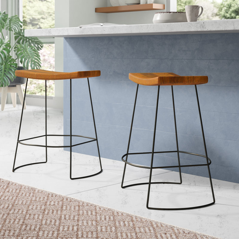 Modern Brown 25-Inch Counter Stool with Space-Saving Backless Saddle Seat, Chestnut, Counter Stool (25" Seat Height)